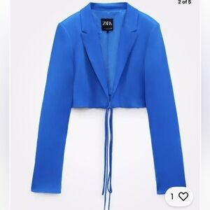 NEW ZARA SATIN EFFECT BLUE CROPPED JACKET, S